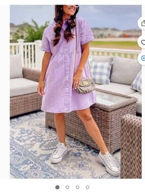 New Women Medium Purple casual short sleeve button-down  denim babydoll Dress
